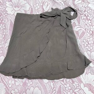 Tie Waisted Army Green Faux Wrap Mini Skirt